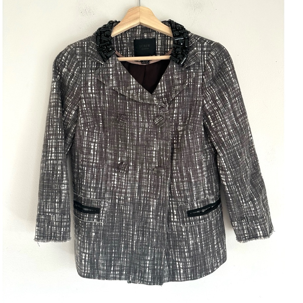 J. Crew Tweed Embellished Crystal Jewel Collar Jacket Blazer - Picture 3 of 8